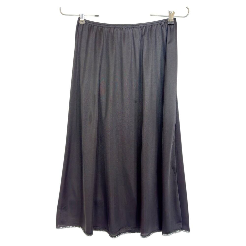 Vintage Black Lace Trim Midi Slip Skirt Vanity Fair M Whimsigoth Lingerie USA